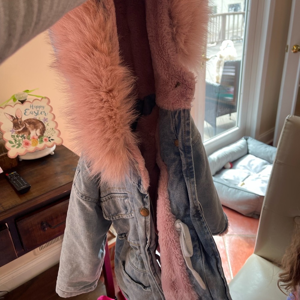 Little girls fur jean jacket